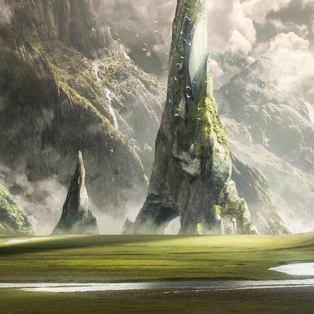 Big mountains matte painting scene