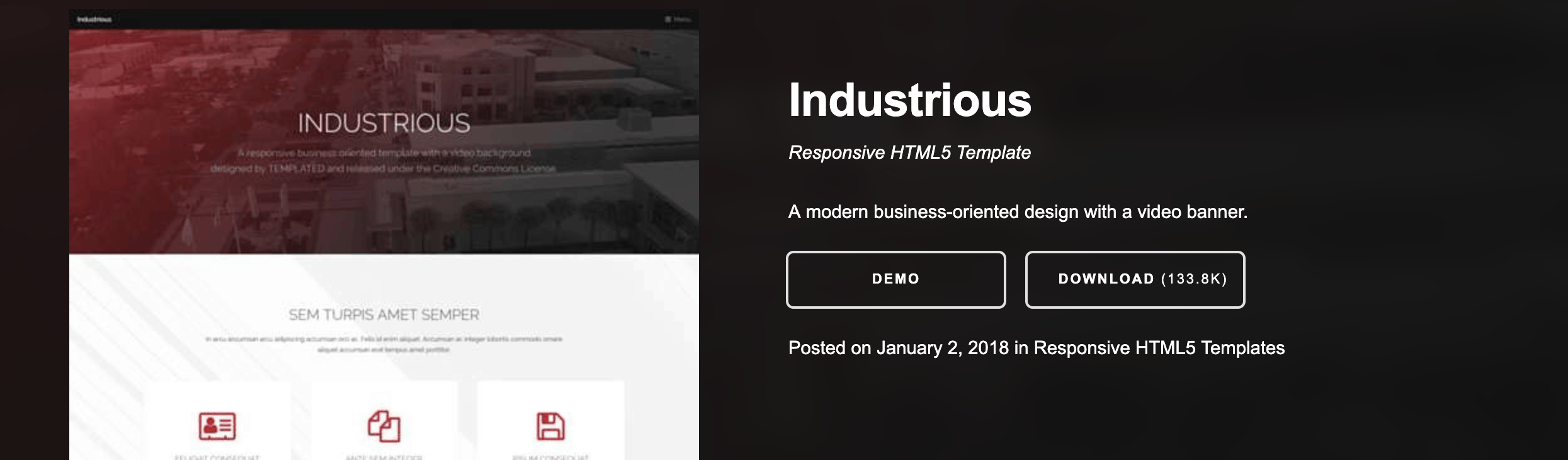 Industrious html5 free template to download