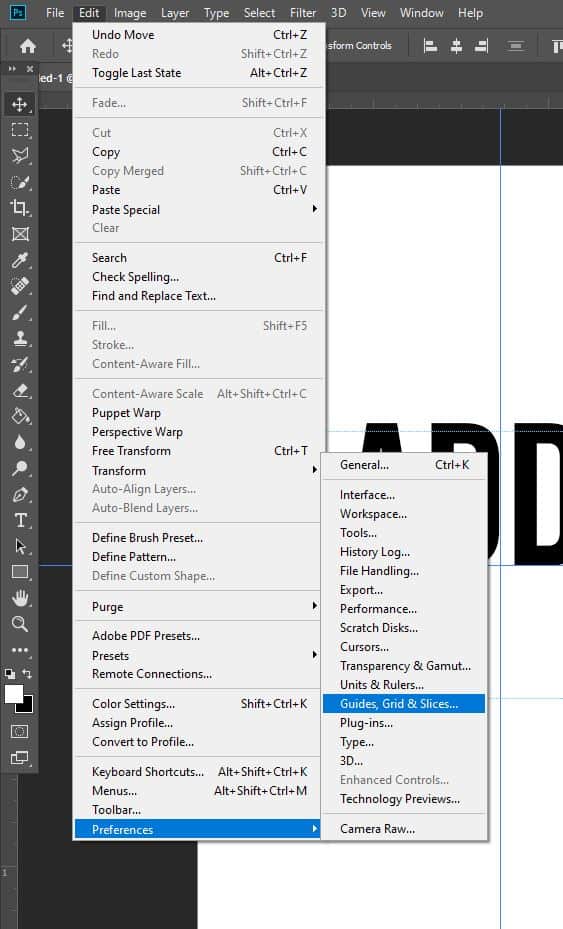 edit preferences guide, grids and rulers in photoshop