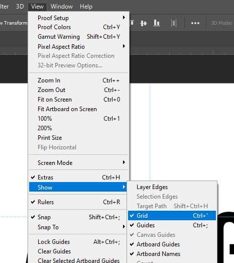 show grid option in photoshop