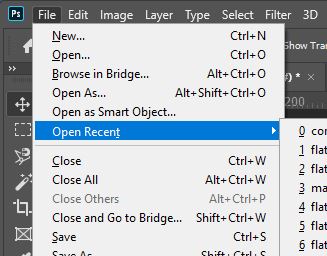 photoshop open recent file