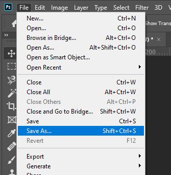 save as command from Photoshop file menu