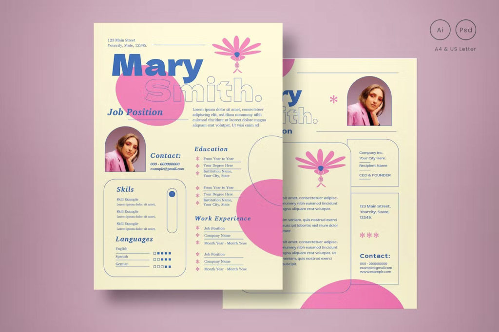 pink resume template