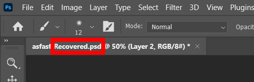 recovered file open in photoshop