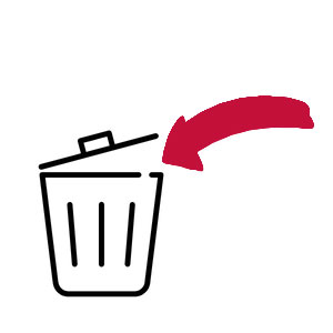 trash with red arrow