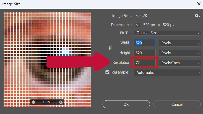 resolution of image pixel per inch in photoshop