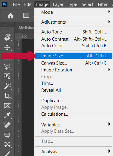 menu to change image size in photoshop