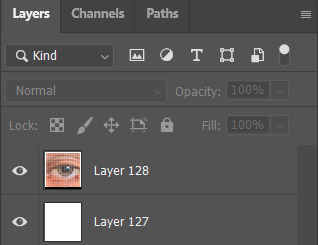 layers panel in photoshop with 128 layers