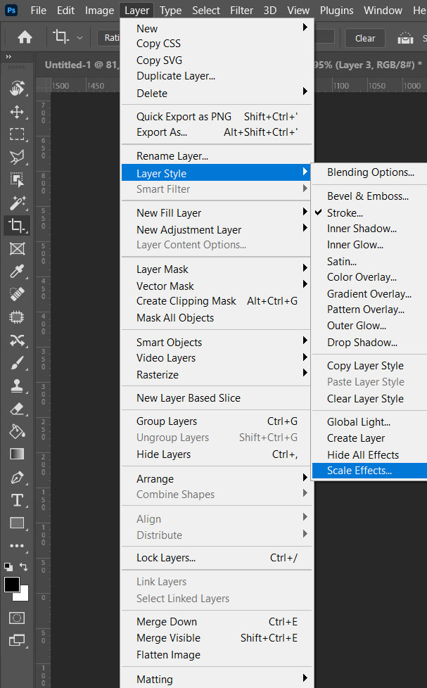 scale layer effects menu access