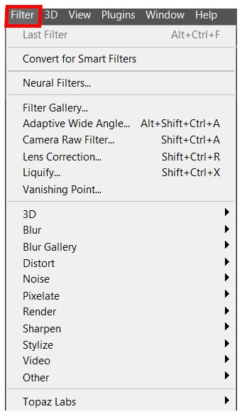 filter menu in photoshop