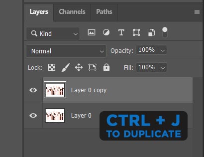 CTRL+J photoshop shortcut to duplicate a layer