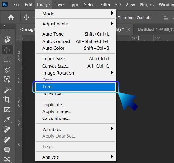 trim image from photoshop menu